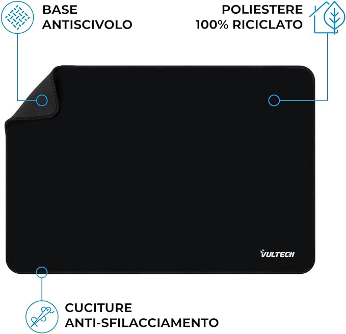 Tappetino Mouse Vultech Idrorepellente 28×19 Nero