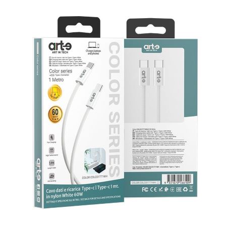 Cavo Arte USB-C a USB-C 60w Nylon Bianco 1m