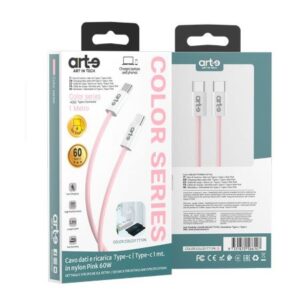 Cavo Arte USB-C a USB-C 60w Nylon Rosa 1m
