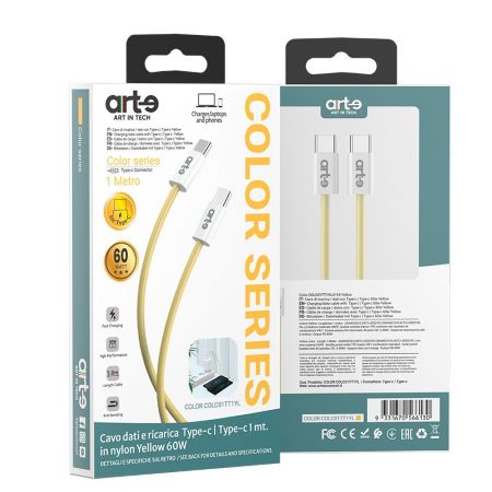 Cavo Arte USB-C a USB-C 60w Nylon Giallo 1m